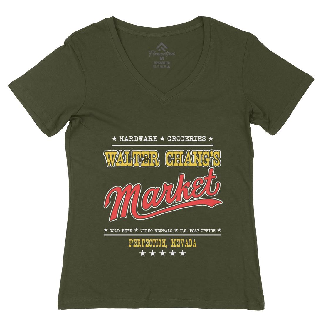 Walter Changs Market Womens Organic V-Neck T-Shirt Horror D106