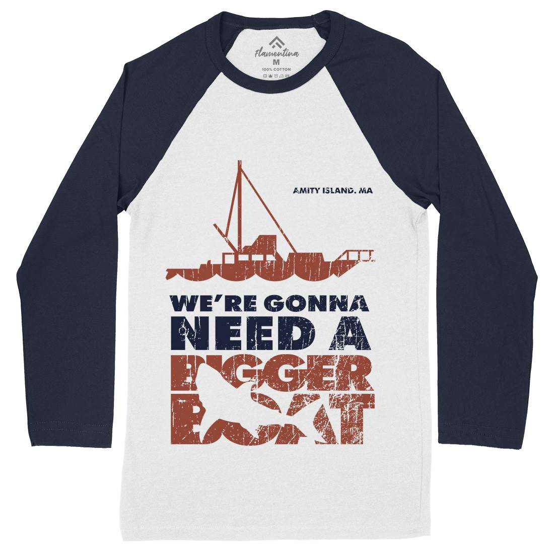 Bigger Boat Mens Long Sleeve Baseball T-Shirt Navy D107
