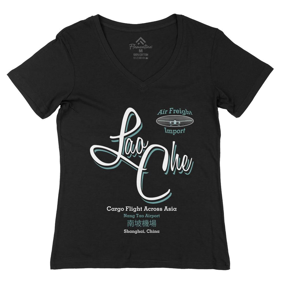 Lao Che Womens Organic V-Neck T-Shirt Retro D109