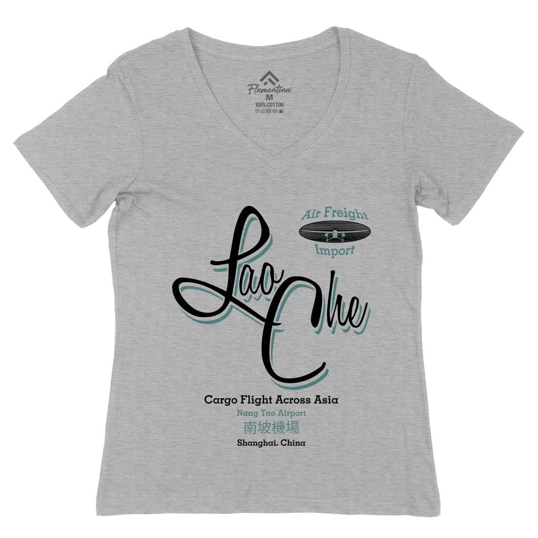 Lao Che Womens Organic V-Neck T-Shirt Retro D109