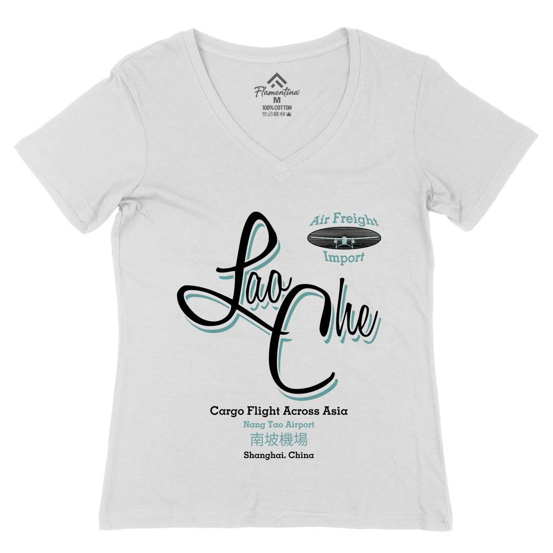 Lao Che Womens Organic V-Neck T-Shirt Retro D109