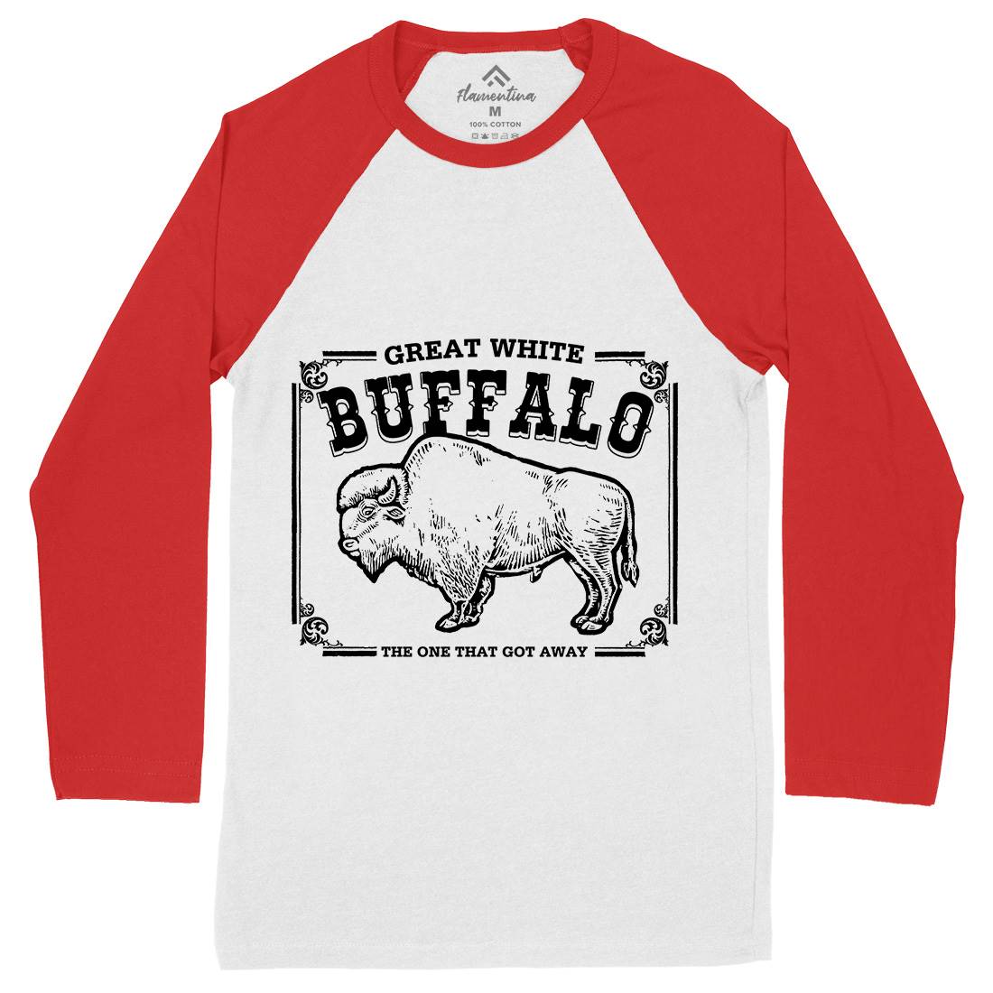 Great White Buffalo Mens Long Sleeve Baseball T-Shirt Animals D110