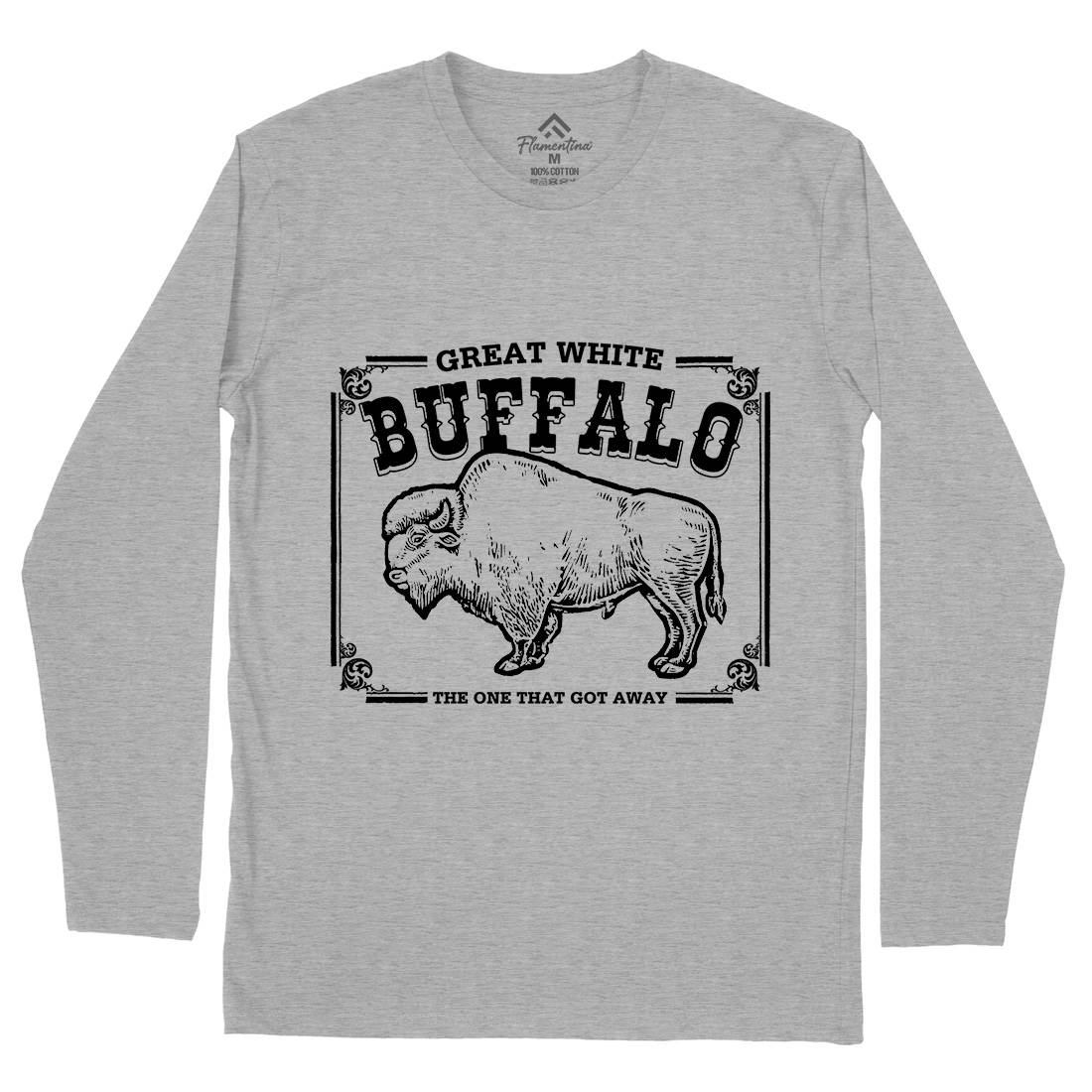 Great White Buffalo Mens Long Sleeve T-Shirt Animals D110