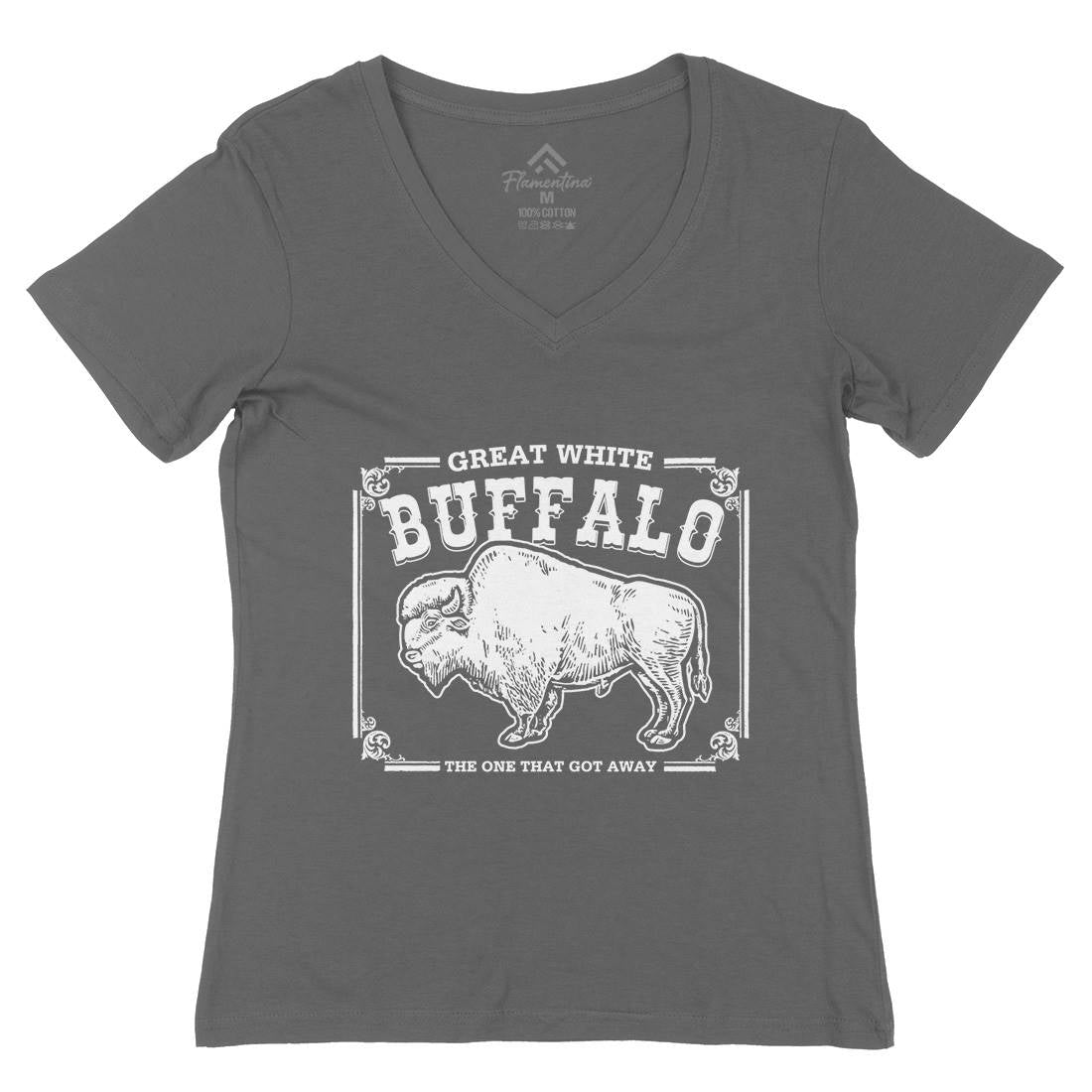 Great White Buffalo Womens Organic V-Neck T-Shirt Animals D110