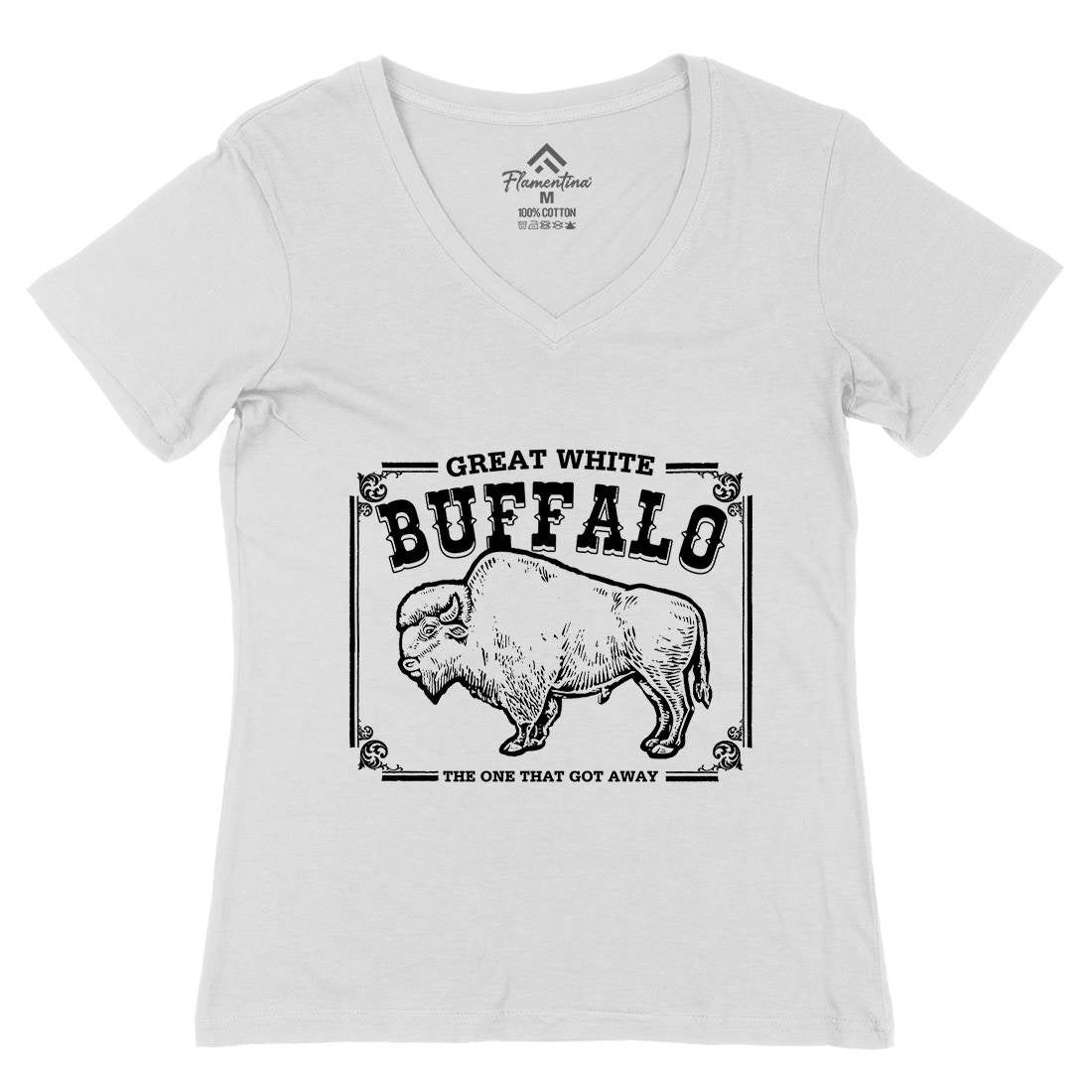 Great White Buffalo Womens Organic V-Neck T-Shirt Animals D110
