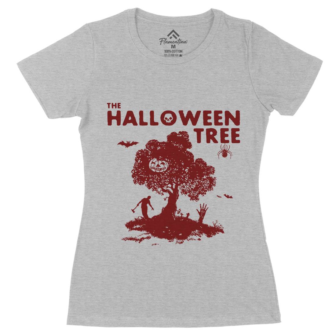 Halloween Tree Womens Organic Crew Neck T-Shirt Horror D112