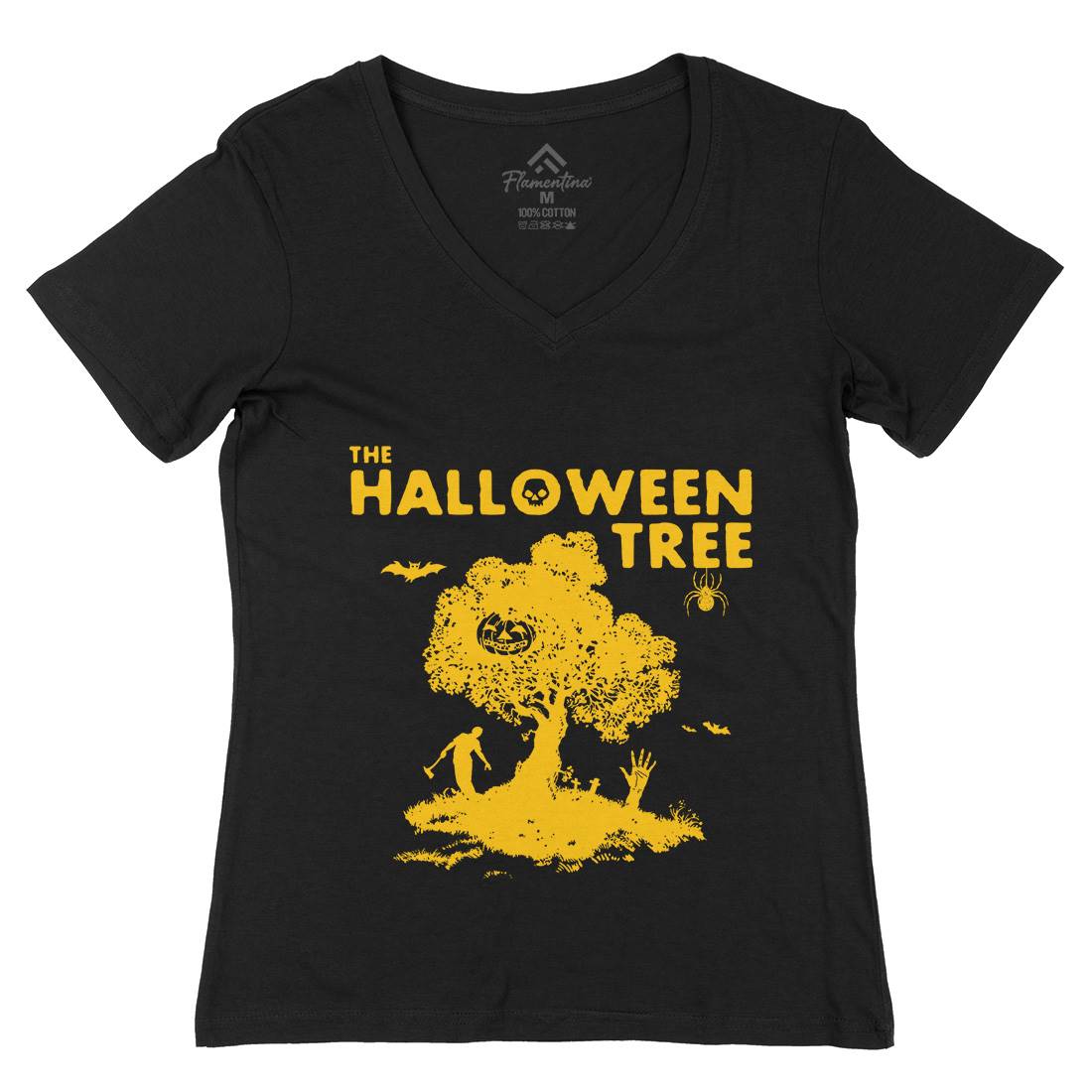 Halloween Tree Womens Organic V-Neck T-Shirt Horror D112