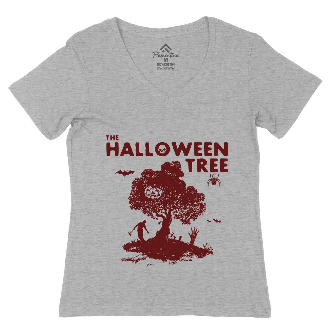 Halloween Tree Womens Organic V-Neck T-Shirt Horror D112