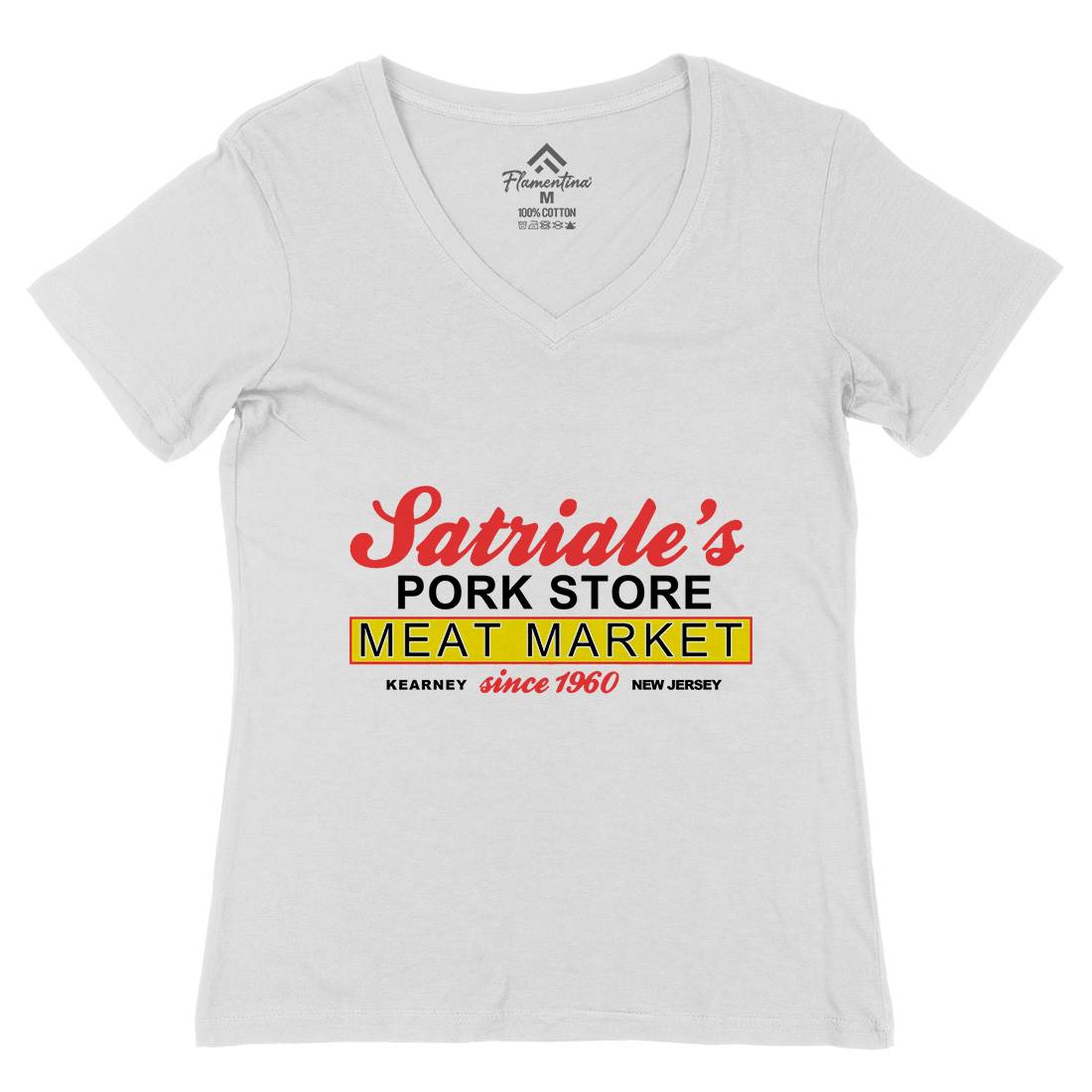 Satriale Meat Store Womens Organic V-Neck T-Shirt Food D115