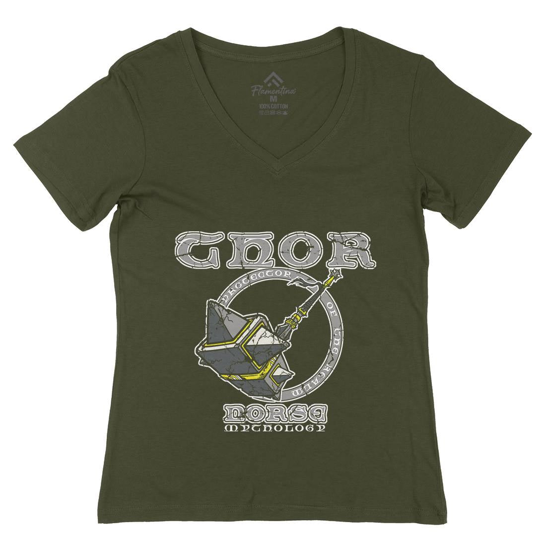 Thors Hammer Womens Organic V-Neck T-Shirt Religion D130
