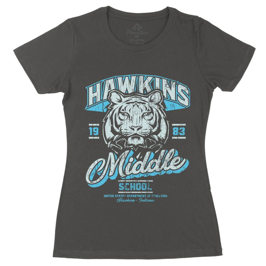 Hawkins School Womens Organic Crew Neck T-Shirt Horror D144