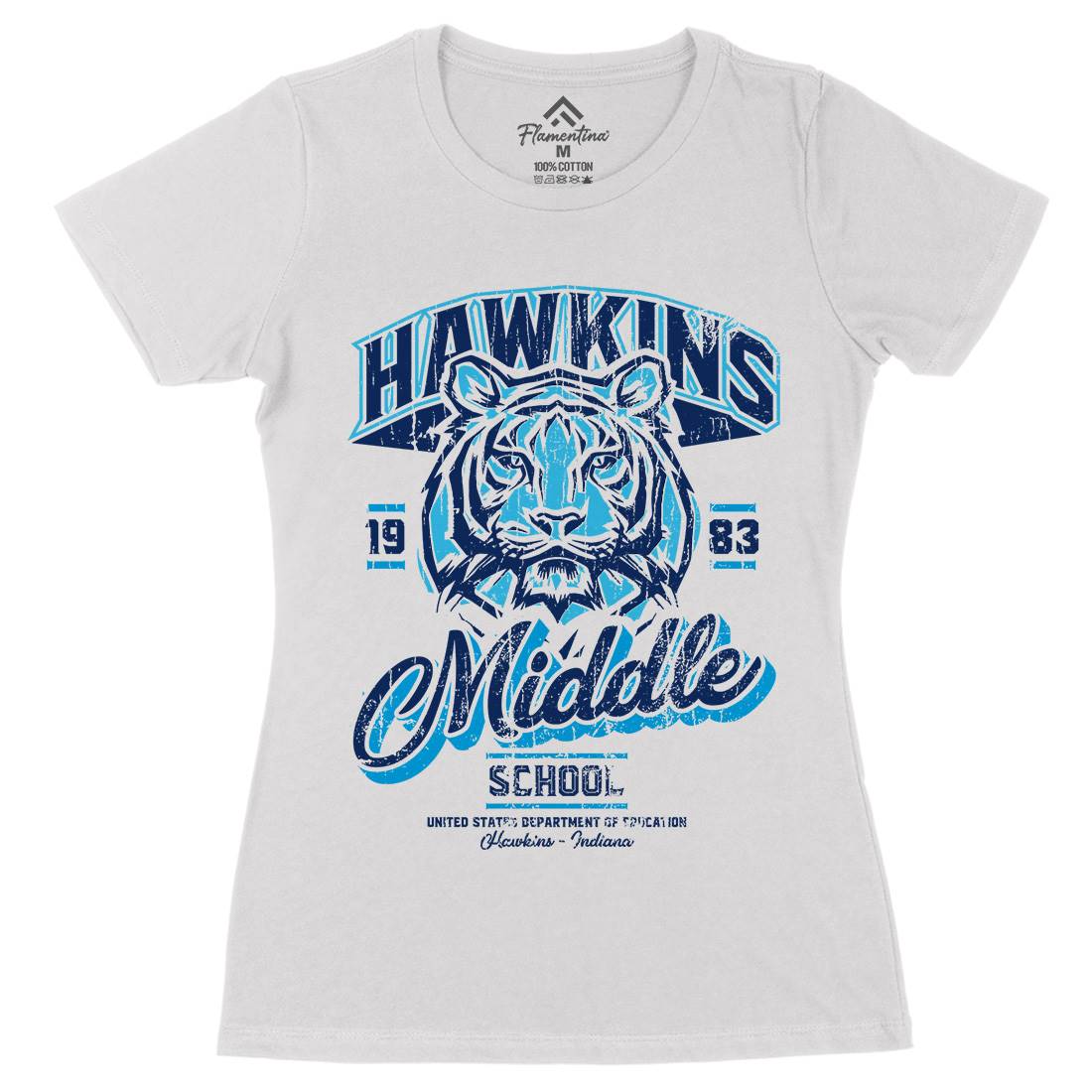 Hawkins School Womens Organic Crew Neck T-Shirt Horror D144