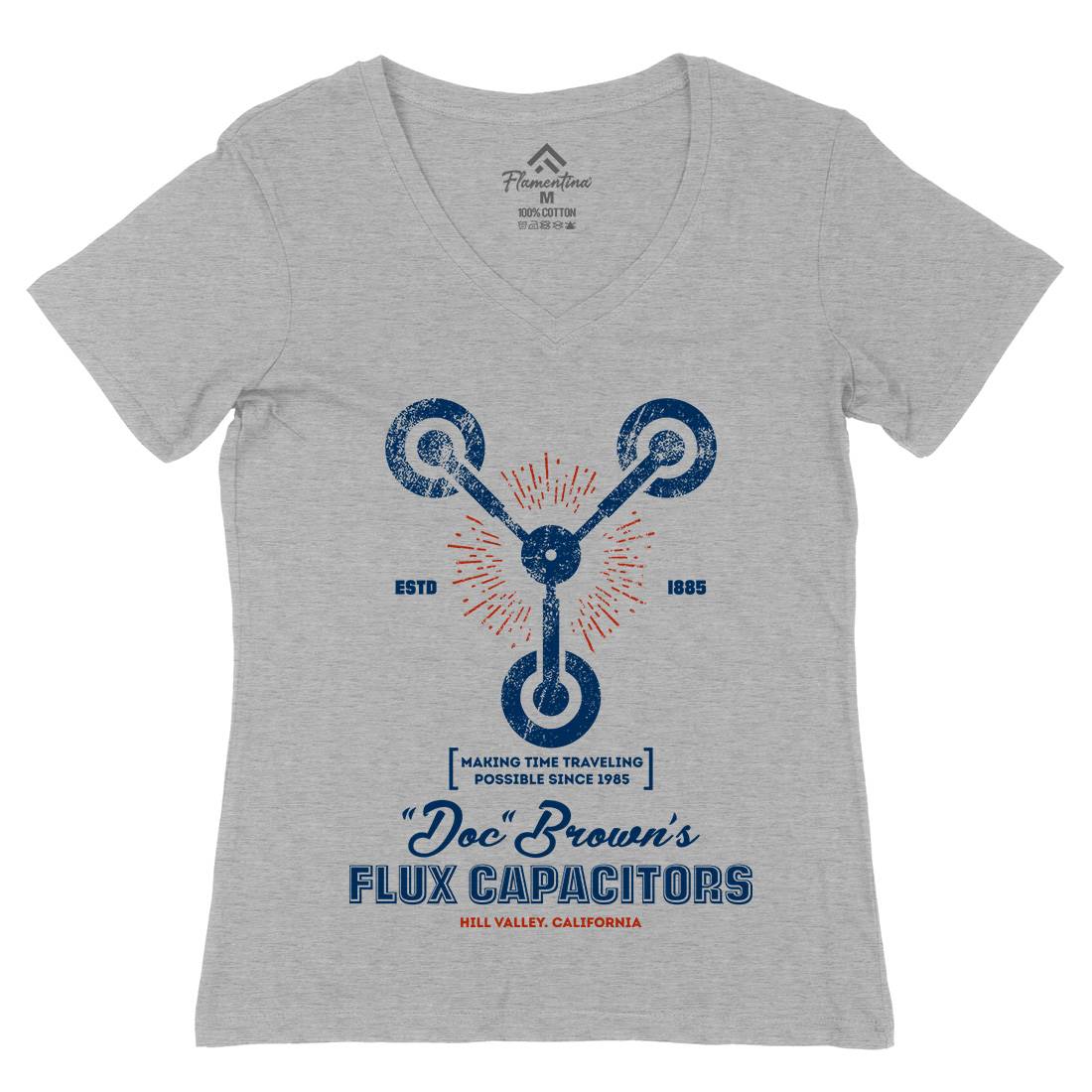 Flux Capacitor Womens Organic V-Neck T-Shirt Space D145