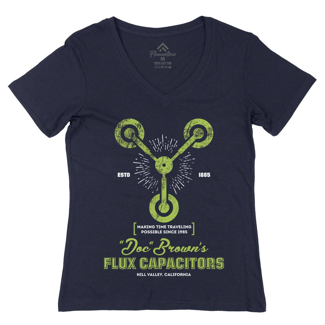 Flux Capacitor Womens Organic V-Neck T-Shirt Space D145