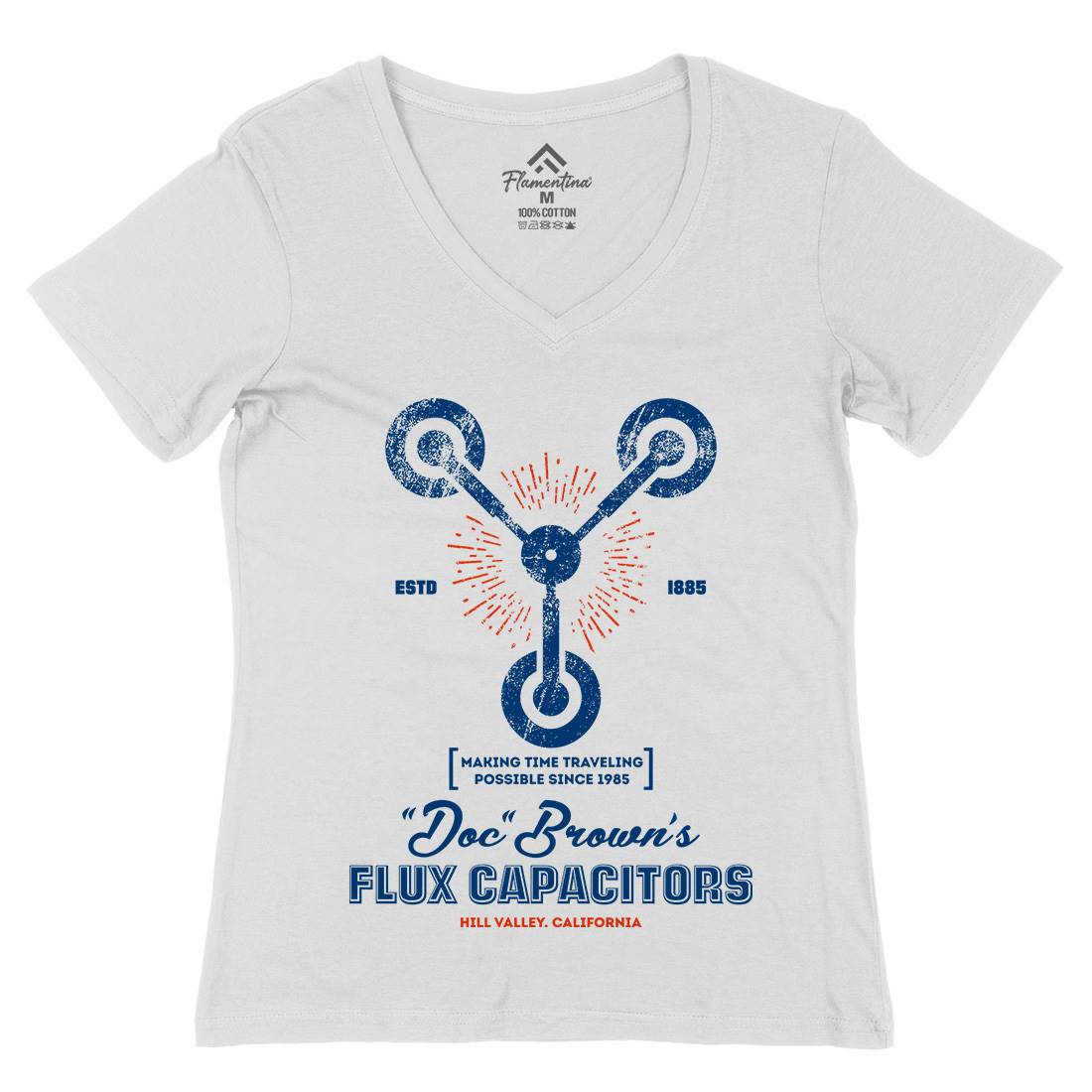 Flux Capacitor Womens Organic V-Neck T-Shirt Space D145