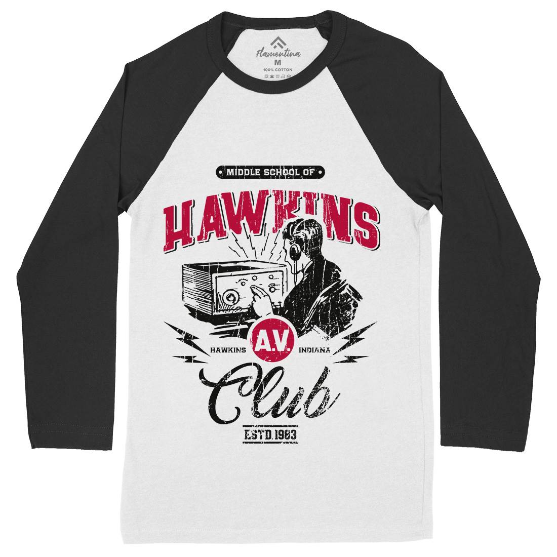 Hawkins Av Club Mens Long Sleeve Baseball T-Shirt Horror D147