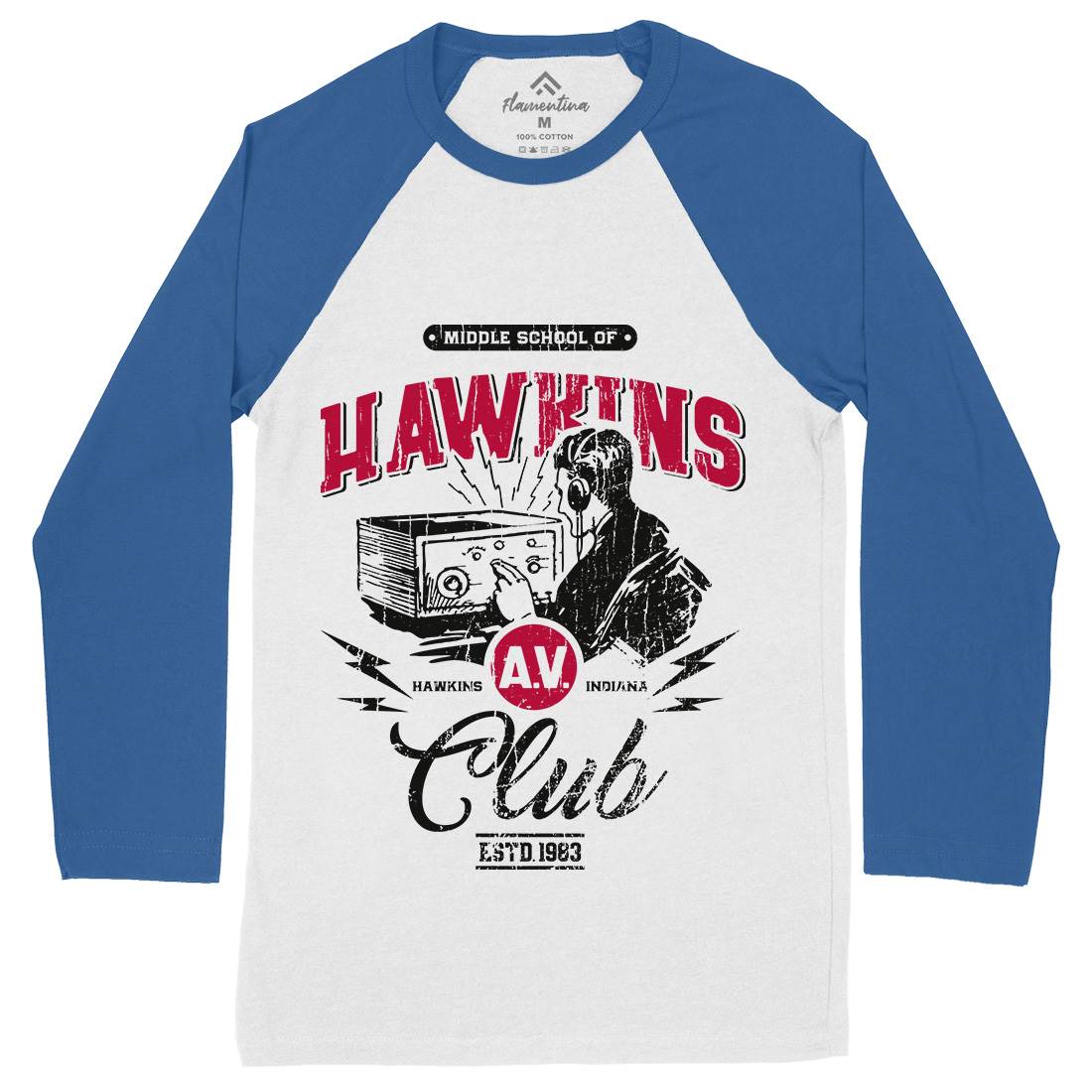 Hawkins Av Club Mens Long Sleeve Baseball T-Shirt Horror D147
