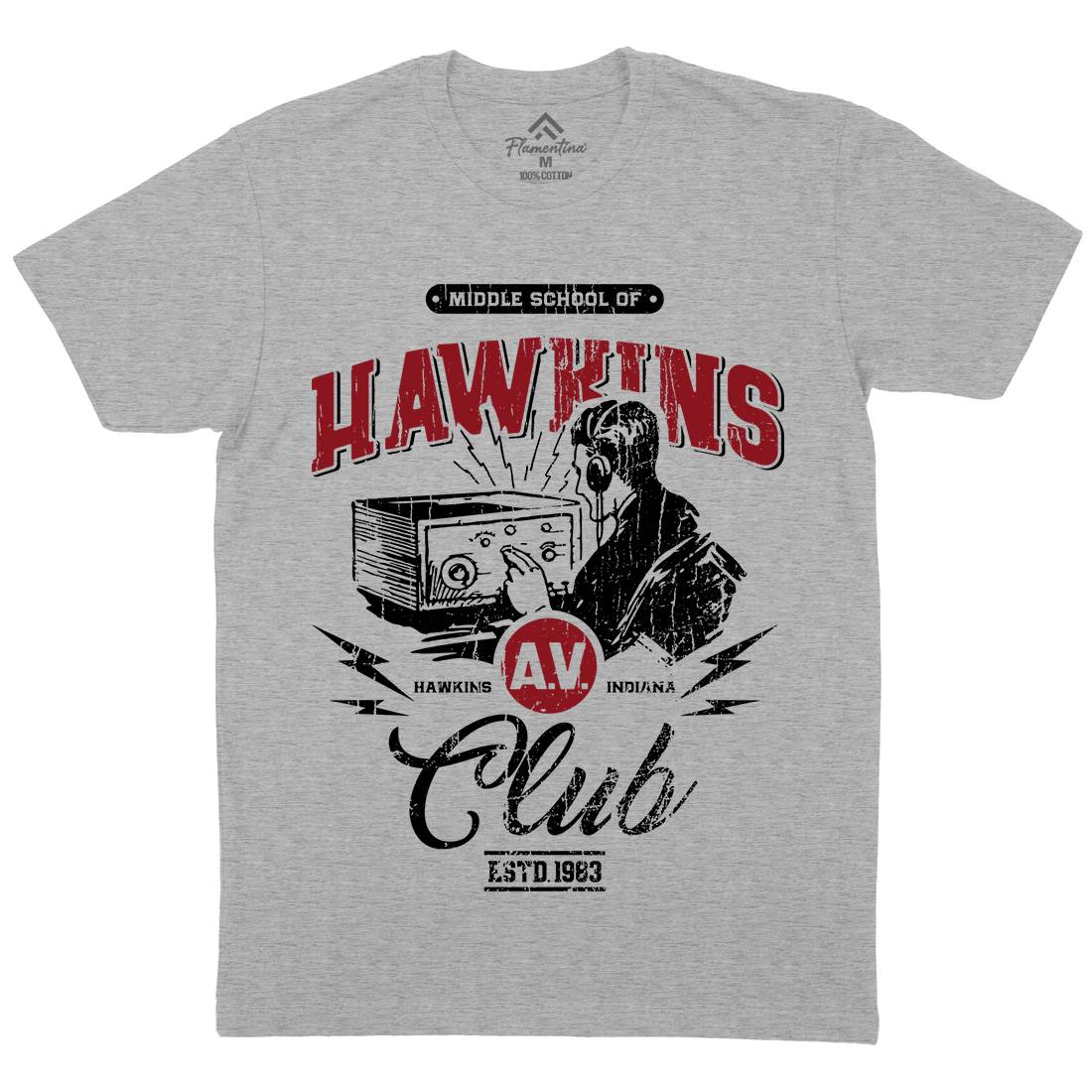 Hawkins Av Club Mens Organic Crew Neck T-Shirt Horror D147