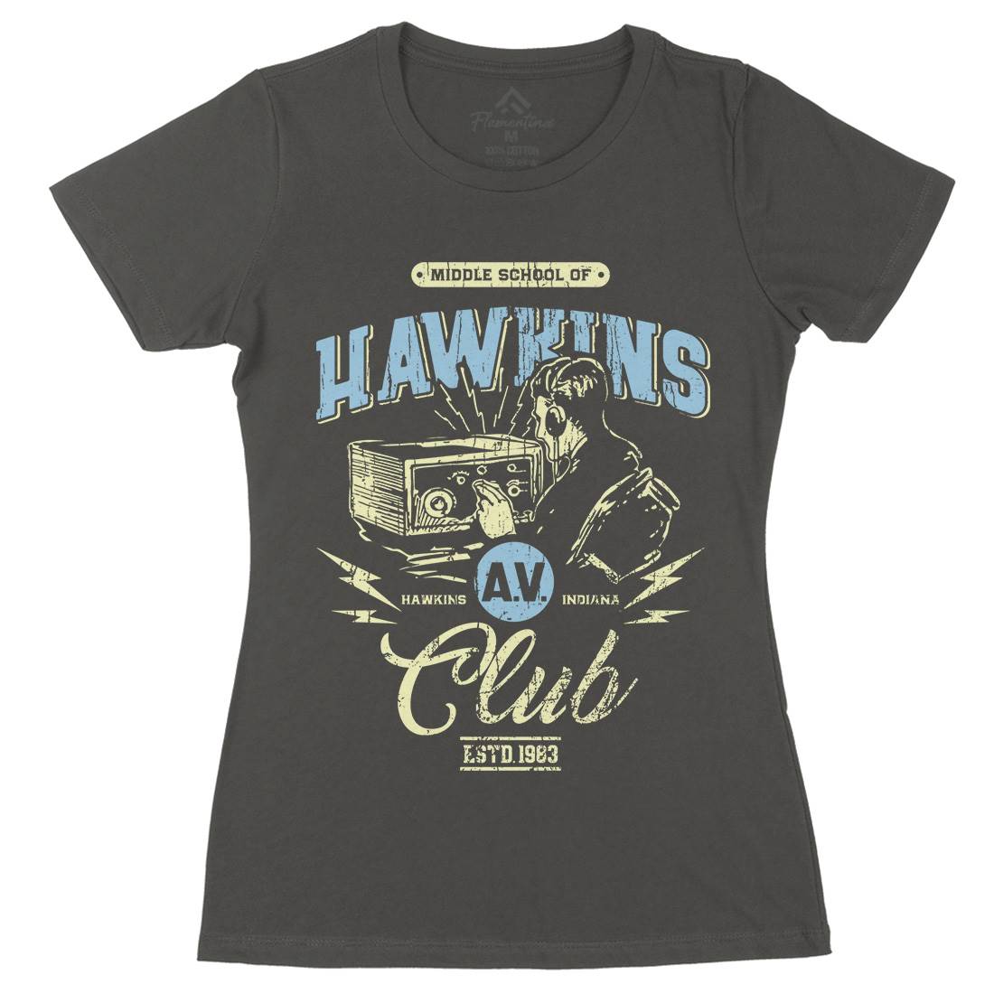 Hawkins Av Club Womens Organic Crew Neck T-Shirt Horror D147