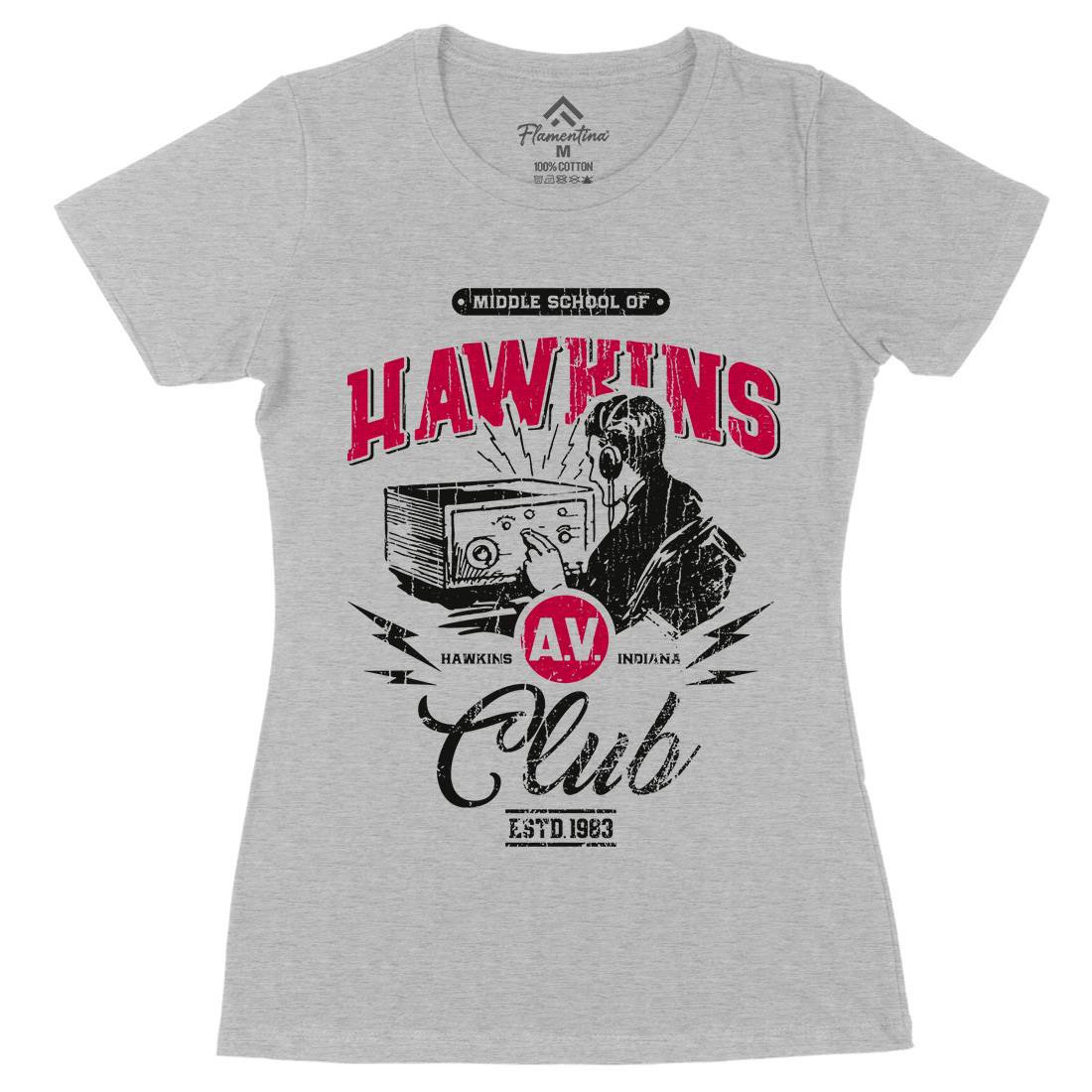 Hawkins Av Club Womens Organic Crew Neck T-Shirt Horror D147
