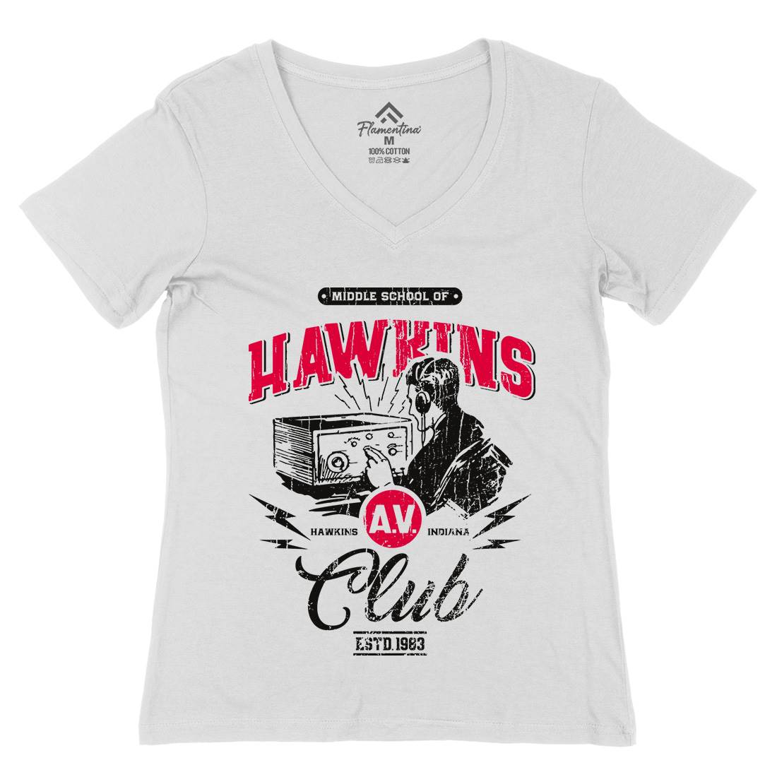 Hawkins Av Club Womens Organic V-Neck T-Shirt Horror D147