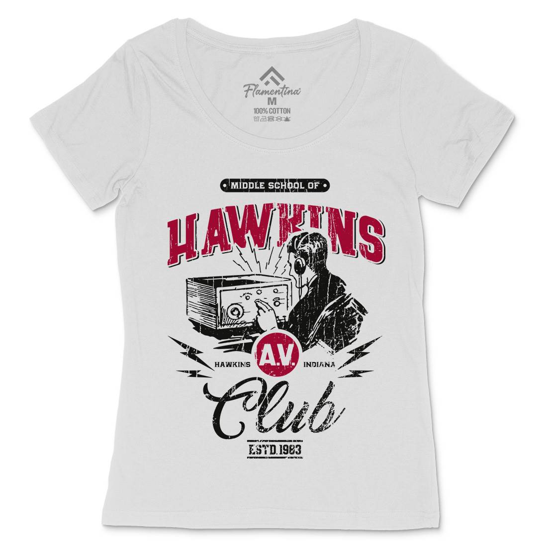 Hawkins Av Club Womens Scoop Neck T-Shirt Horror D147