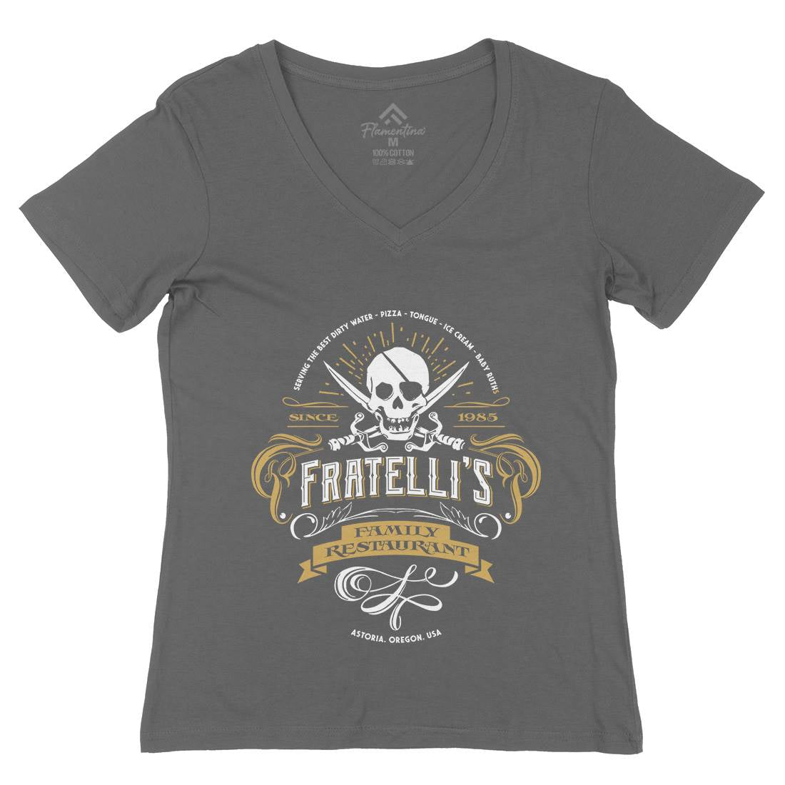 Fratellis Restaurant Womens Organic V-Neck T-Shirt Horror D157