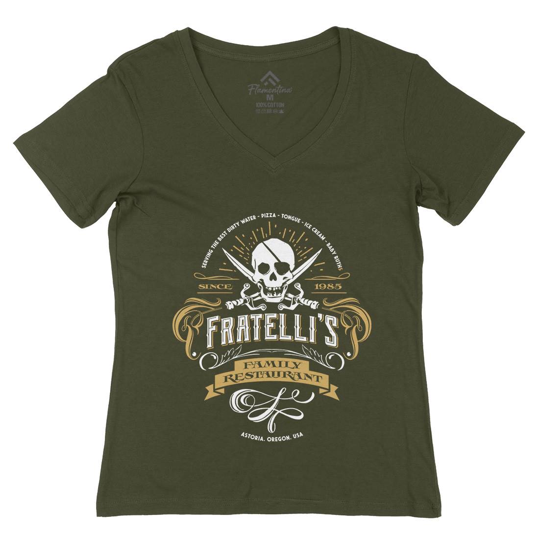 Fratellis Restaurant Womens Organic V-Neck T-Shirt Horror D157