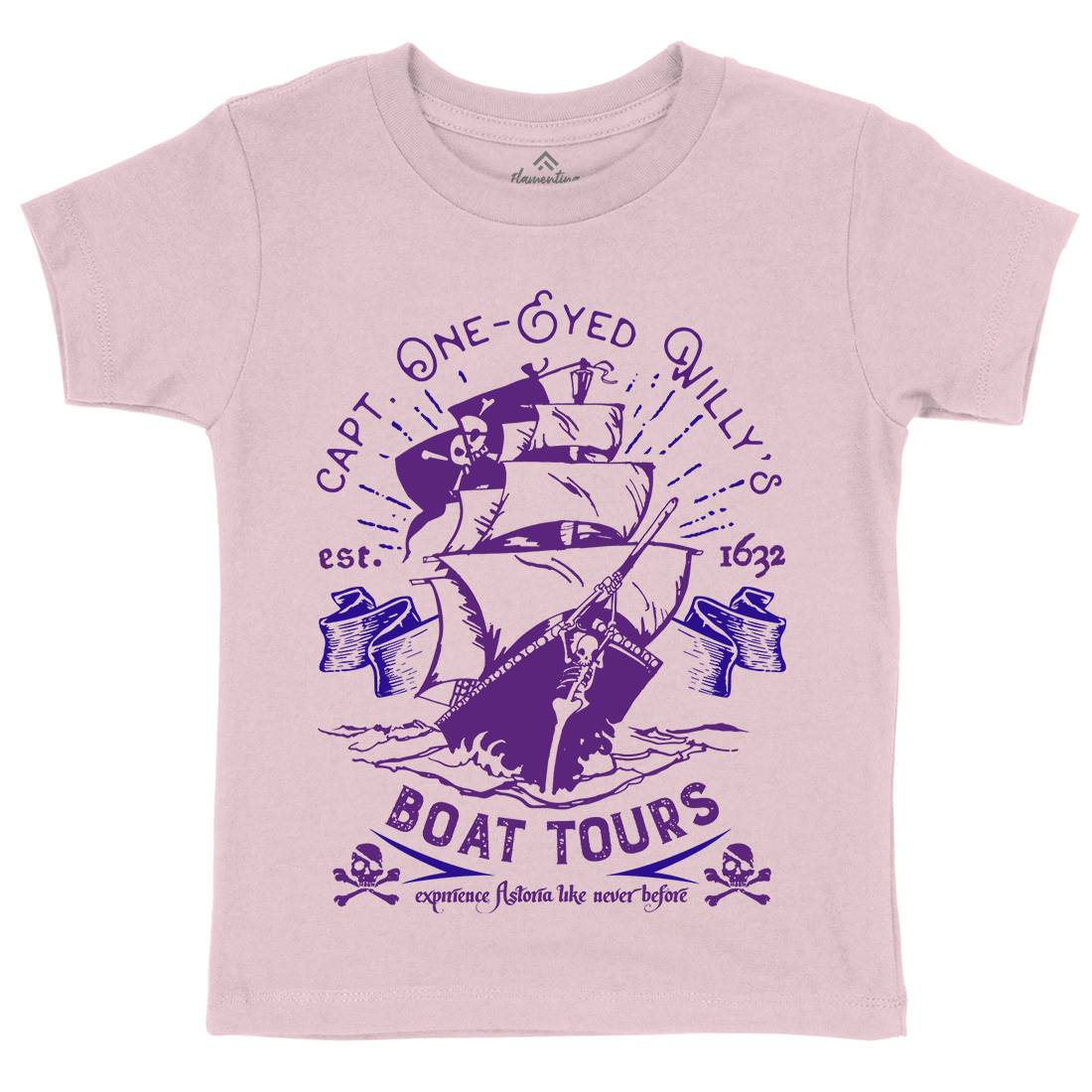 One-Eyed Willys Boat Tours Kids Organic Crew Neck T-Shirt Horror D160