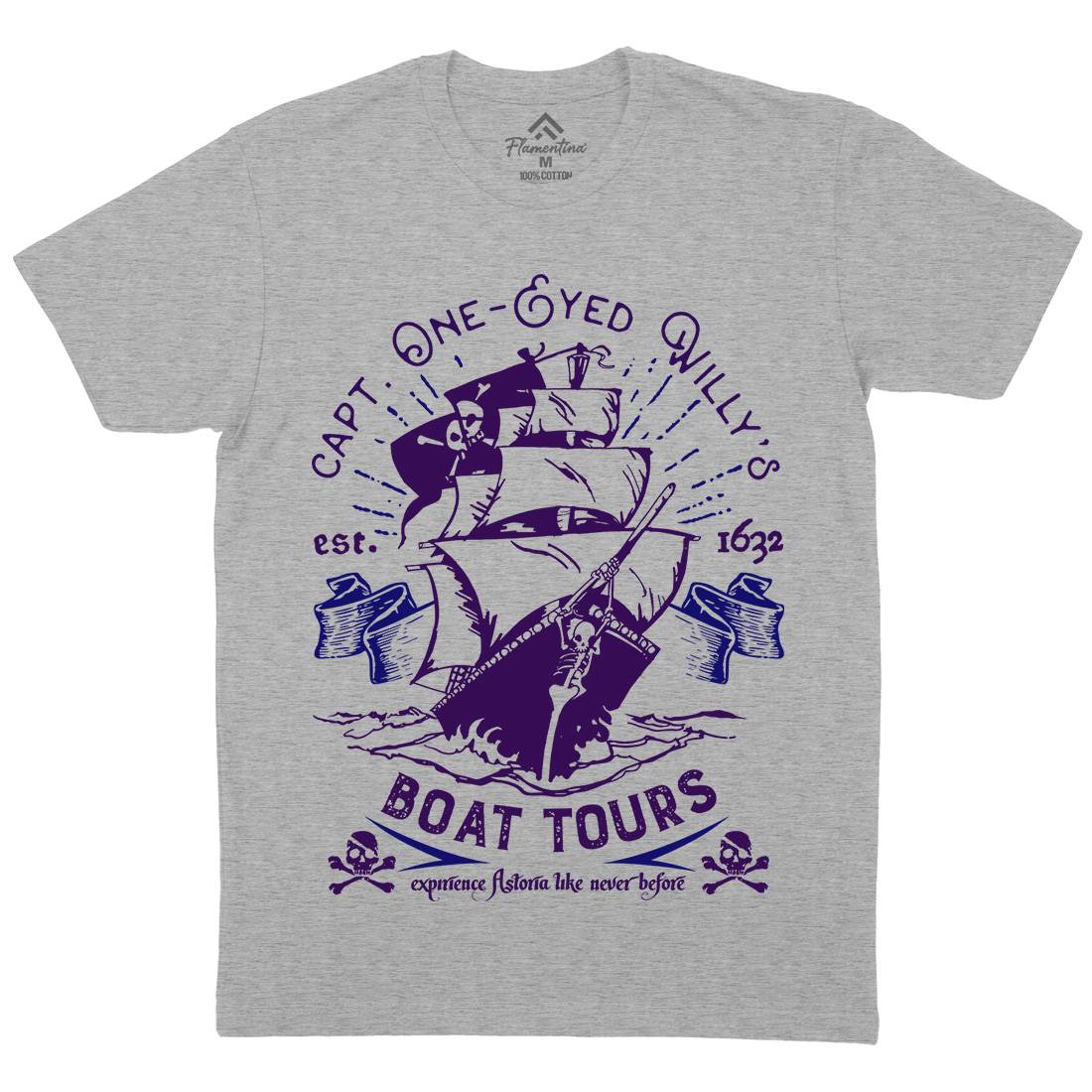 One-Eyed Willys Boat Tours Mens Organic Crew Neck T-Shirt Horror D160