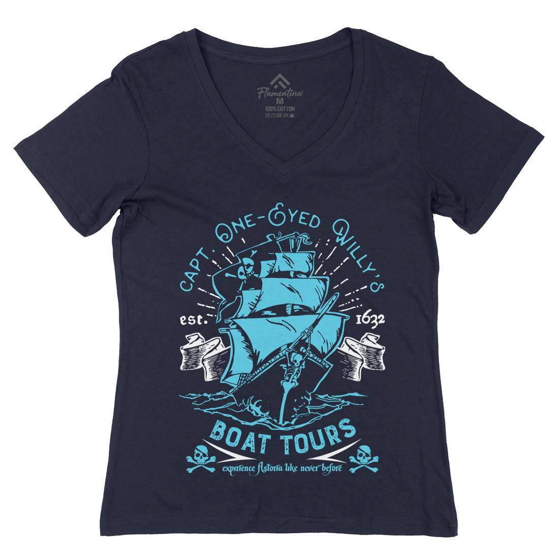 One-Eyed Willys Boat Tours Womens Organic V-Neck T-Shirt Horror D160