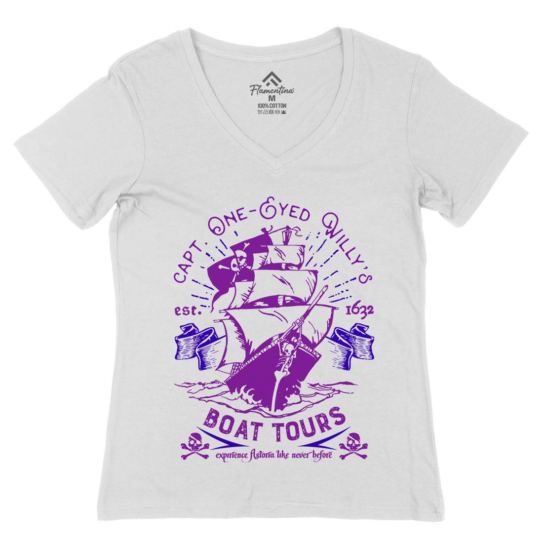 One-Eyed Willys Boat Tours Womens Organic V-Neck T-Shirt Horror D160