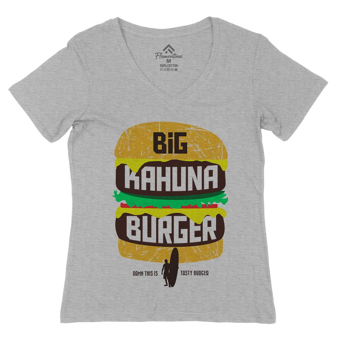 Big Kahuna Burger Womens Organic V-Neck T-Shirt Food D166