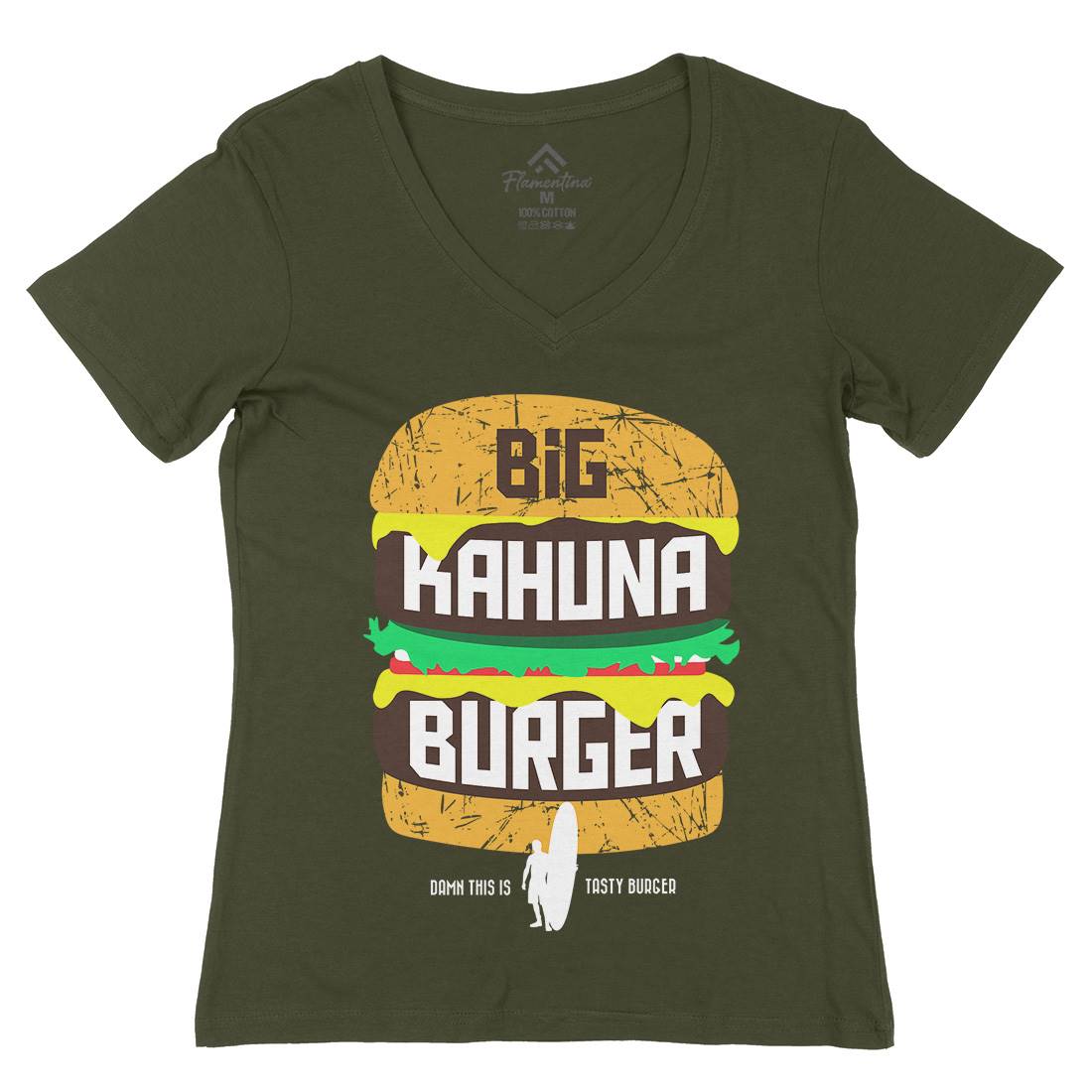 Big Kahuna Burger Womens Organic V-Neck T-Shirt Food D166