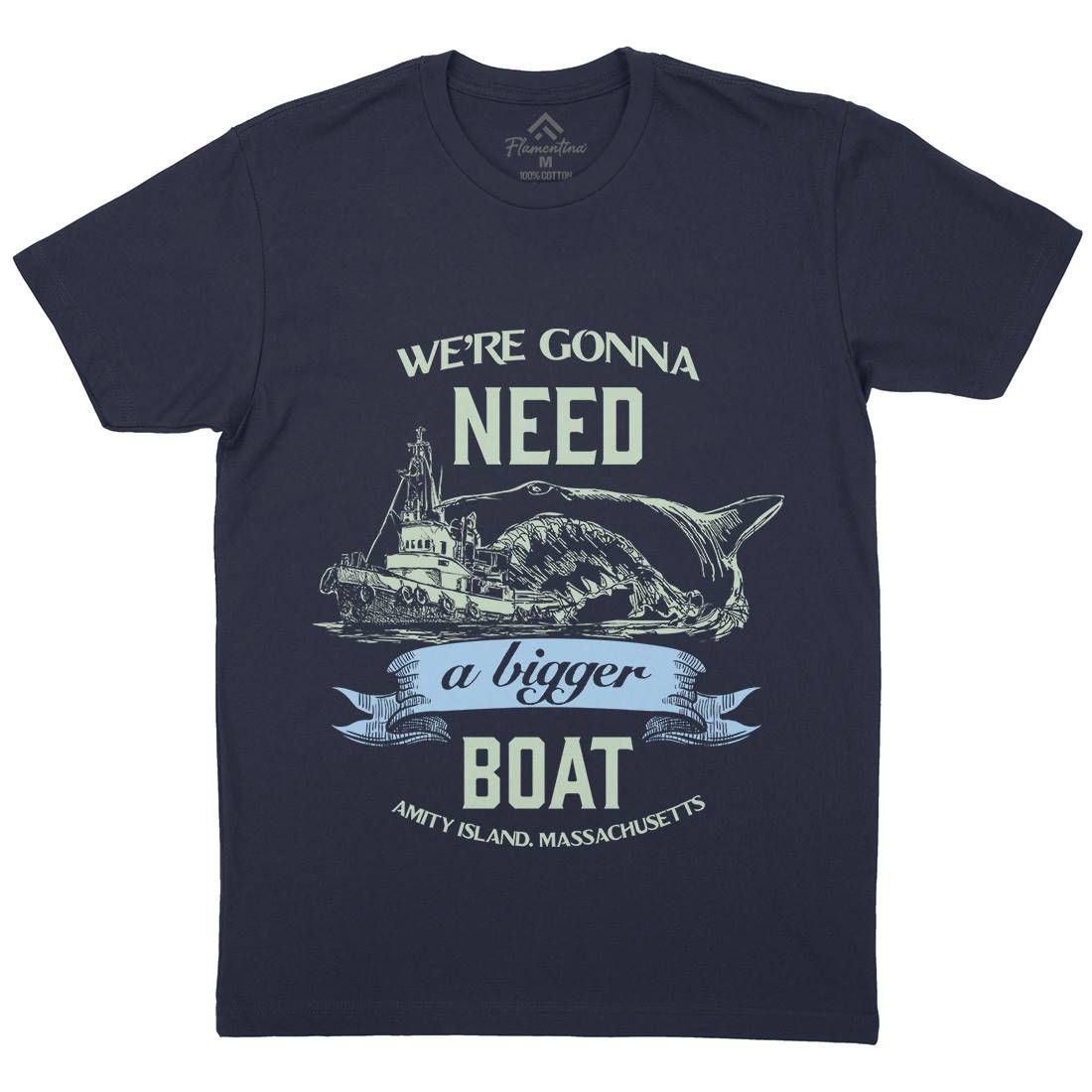 Bigger Boat Mens Organic Crew Neck T-Shirt Navy D180