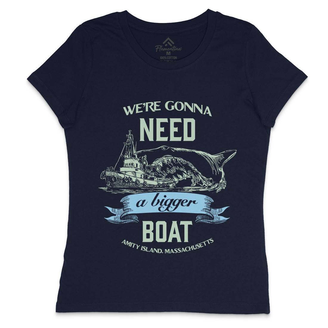 Bigger Boat Womens Crew Neck T-Shirt Navy D180