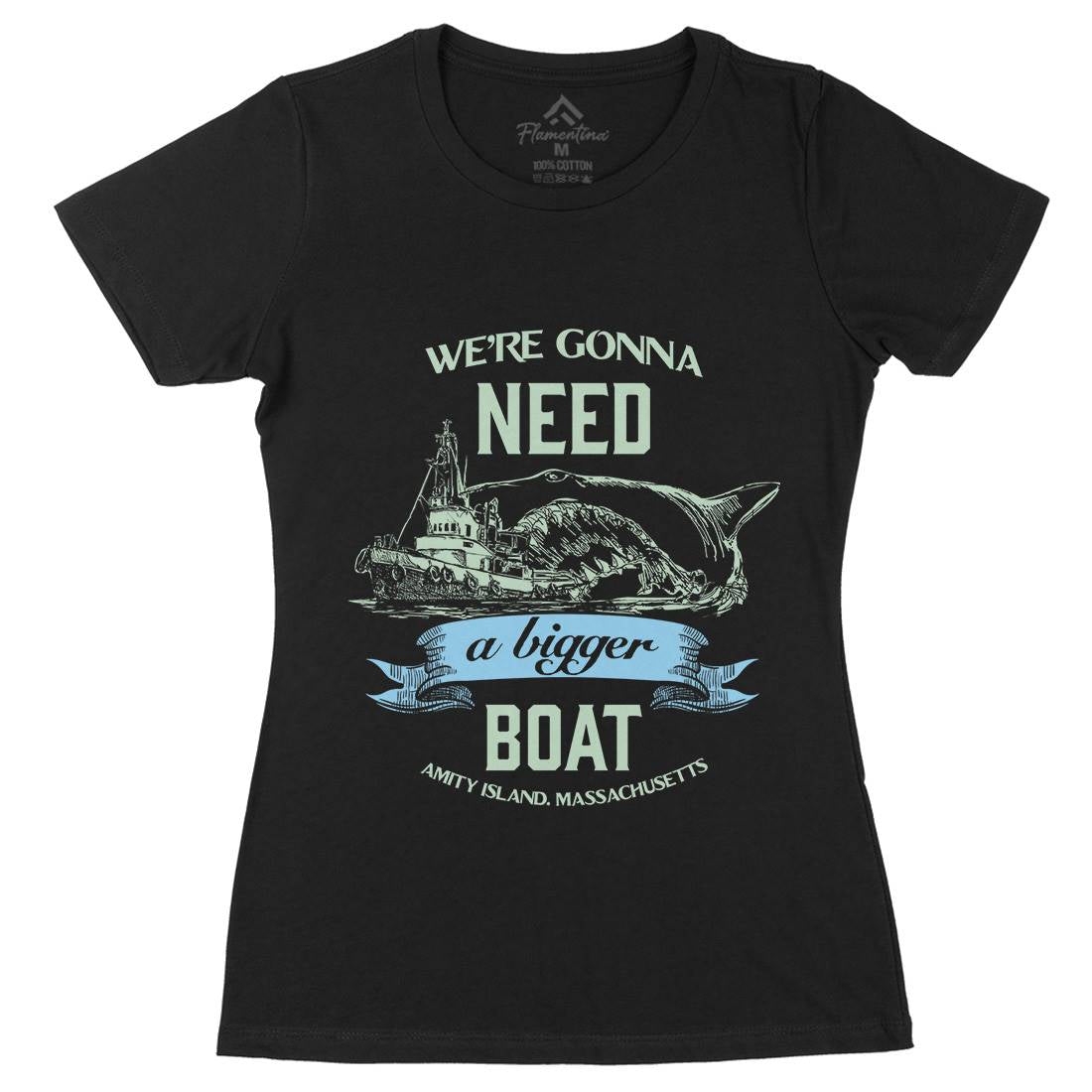 Bigger Boat Womens Organic Crew Neck T-Shirt Navy D180