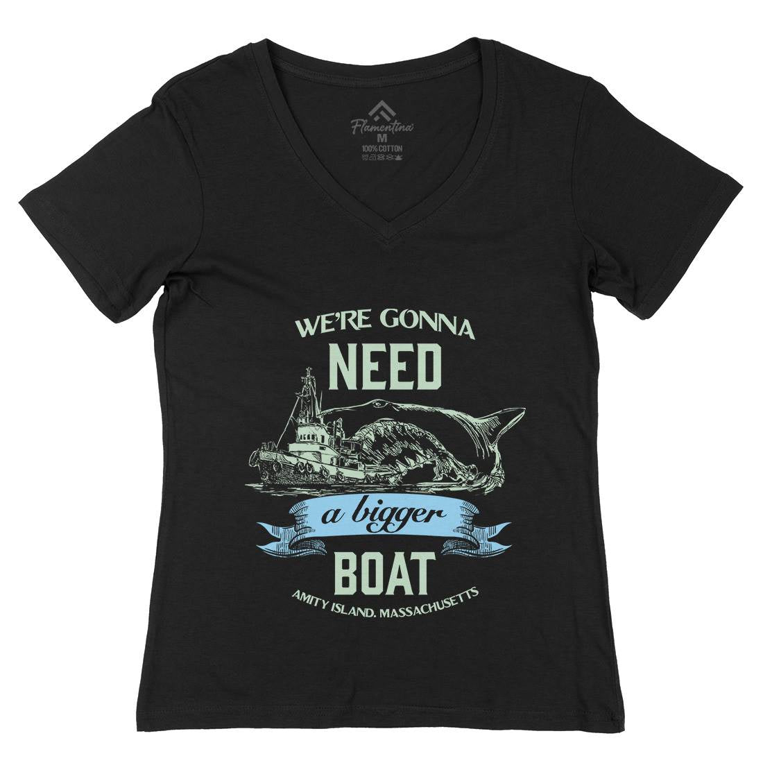 Bigger Boat Womens Organic V-Neck T-Shirt Navy D180