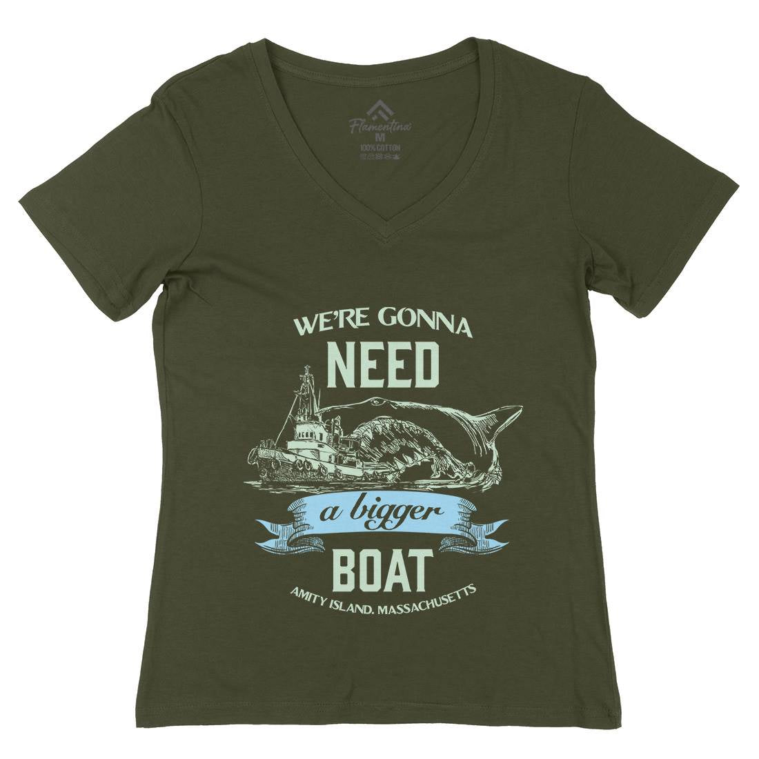 Bigger Boat Womens Organic V-Neck T-Shirt Navy D180
