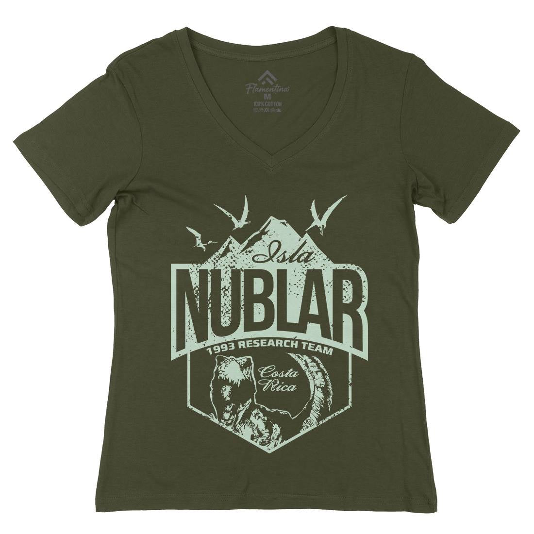 Isla Nublar Womens Organic V-Neck T-Shirt Horror D181