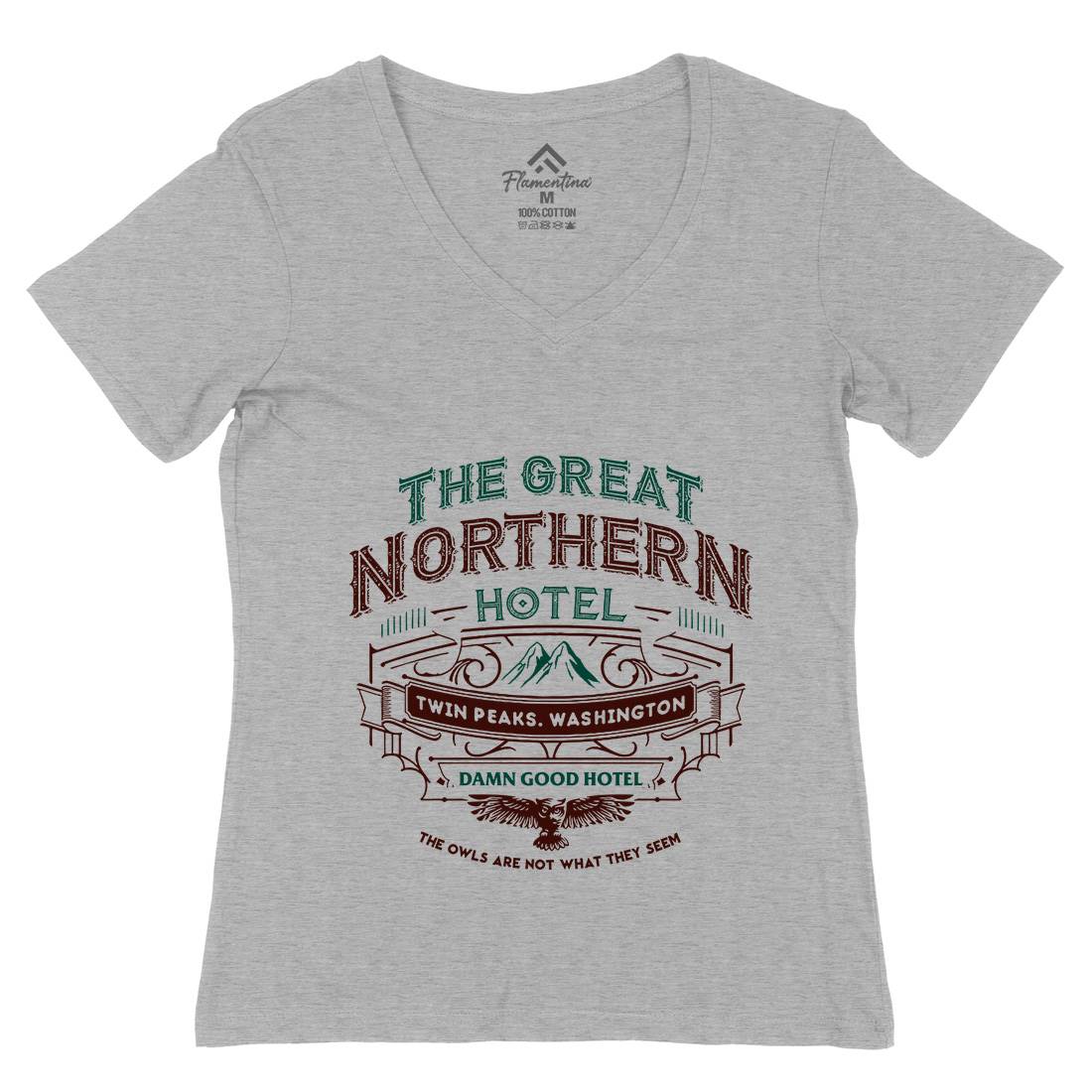 Great Northern Hotel Womens Organic V-Neck T-Shirt Horror D185