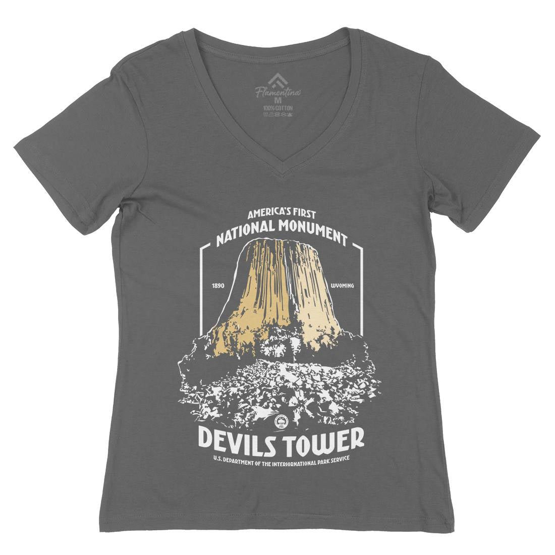 Devils Tower Womens Organic V-Neck T-Shirt Space D186