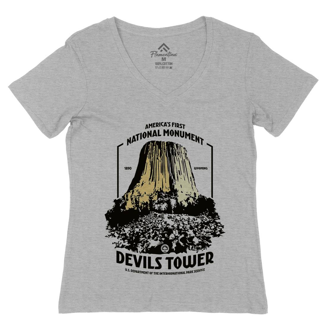 Devils Tower Womens Organic V-Neck T-Shirt Space D186