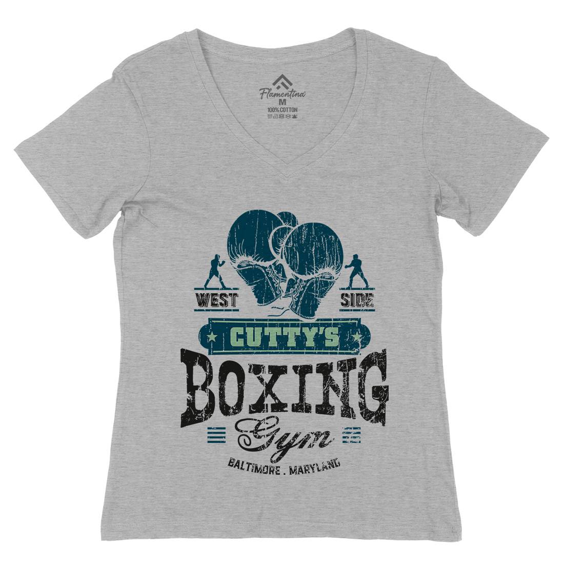 Cuttys Boxing Gym Womens Organic V-Neck T-Shirt Sport D187