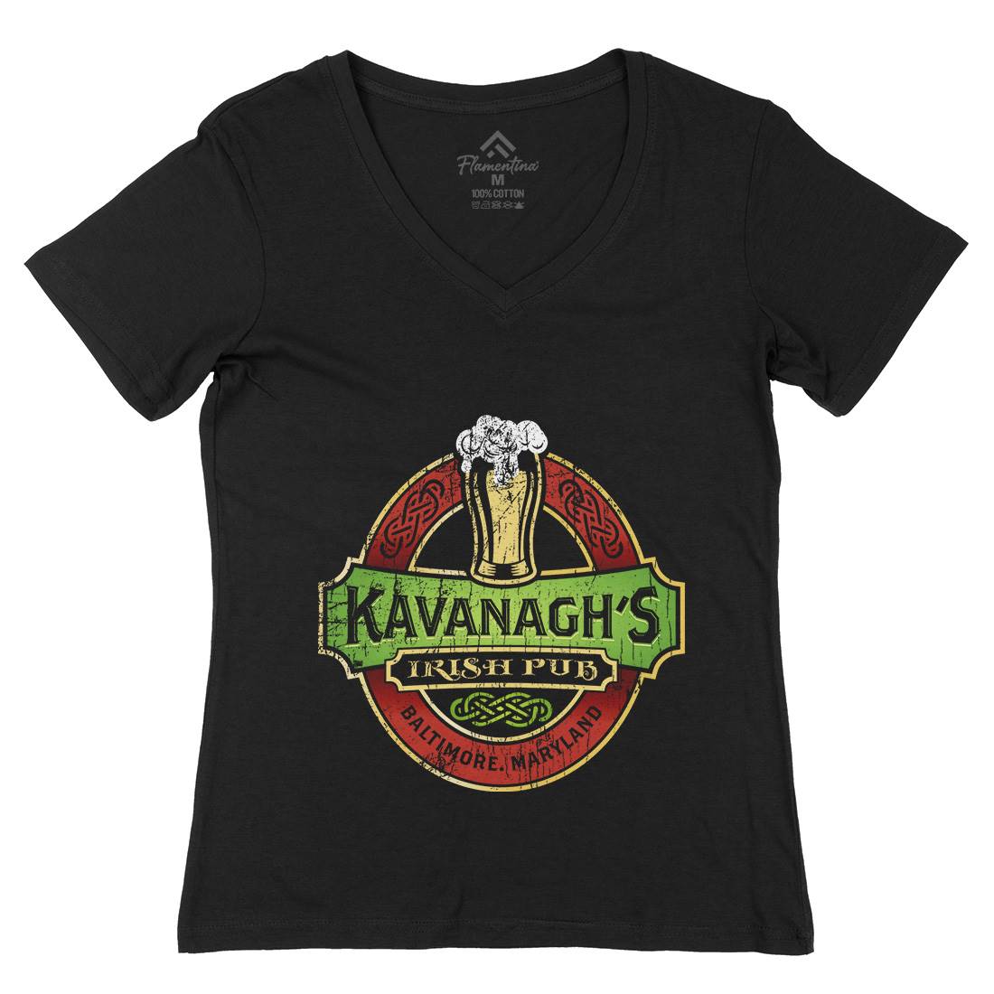Kavanaghs Irish Pub Womens Organic V-Neck T-Shirt Drinks D189