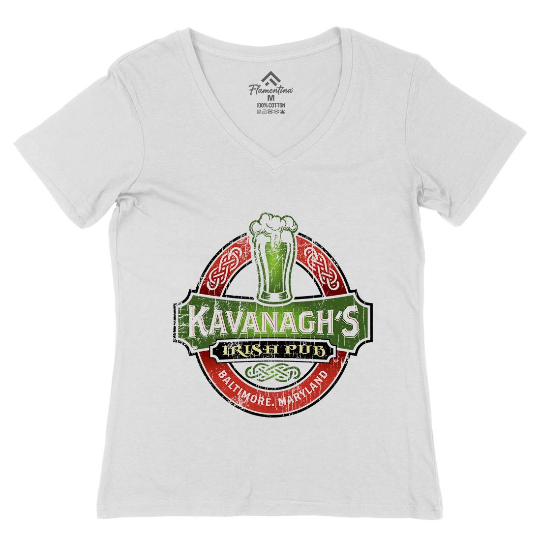 Kavanaghs Irish Pub Womens Organic V-Neck T-Shirt Drinks D189