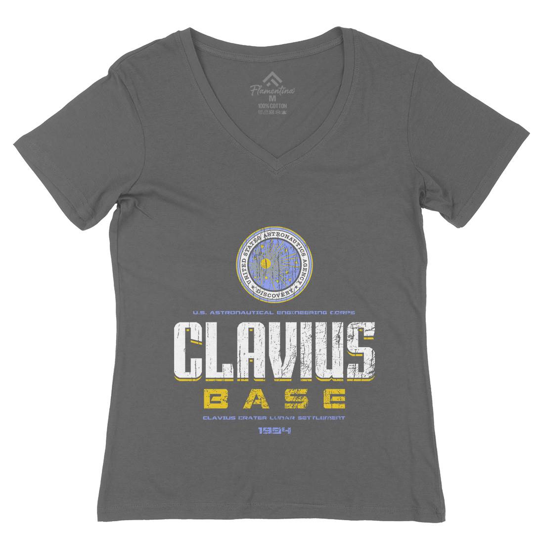 Clavius Base Womens Organic V-Neck T-Shirt Space D192
