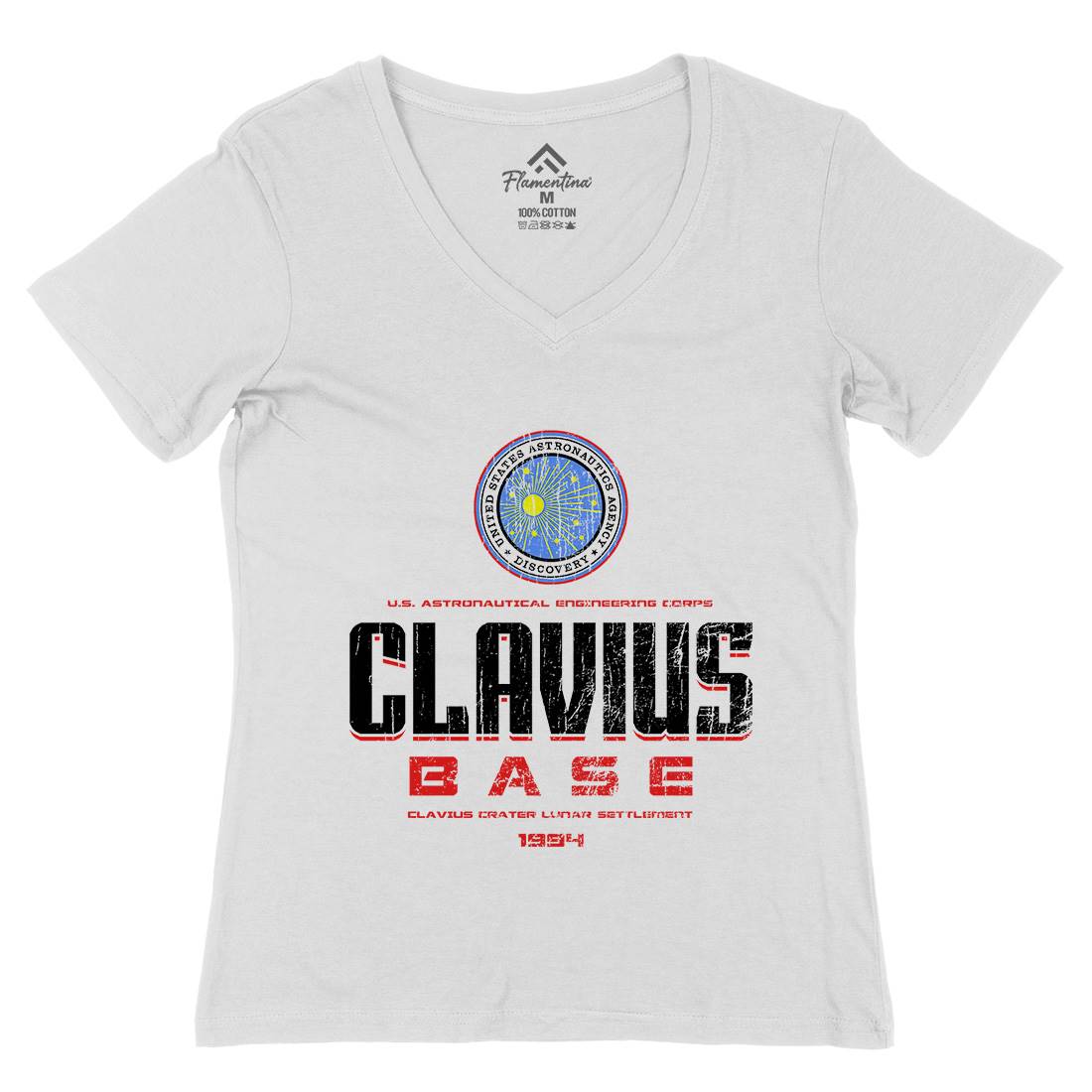 Clavius Base Womens Organic V-Neck T-Shirt Space D192