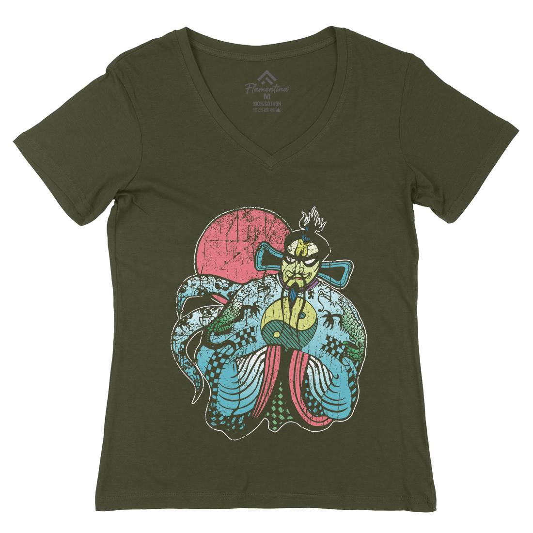 Fu Manchu Womens Organic V-Neck T-Shirt Asian D202