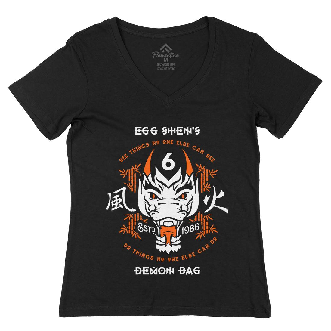 Egg Shens Six Womens Organic V-Neck T-Shirt Asian D206